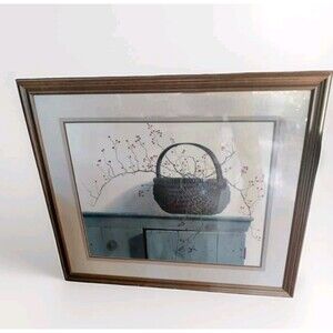 Vintage 1987 Campanelli Paulin Elbe Wild Rose Berries Big Wood Framed Art Print
